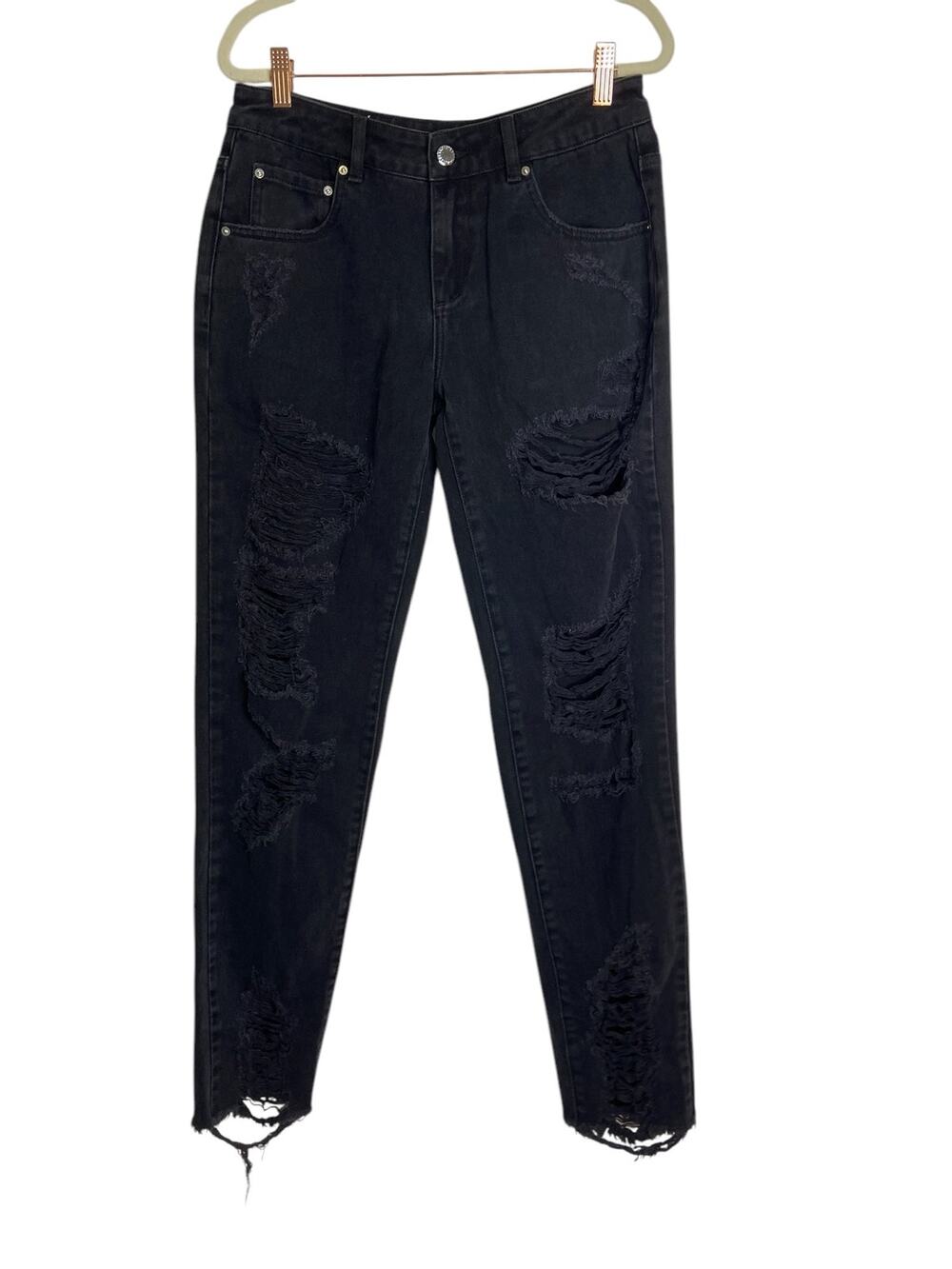 Retrofete Ripped Distressed Slim Jeans Mid Rise Raw Hem Streetwear Y2k 90s 26